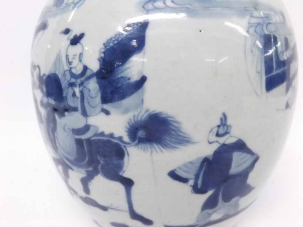 A Chinese large Ginger Jar (lid missing), painted in underglaze blue with an all over scene of - Image 5 of 9