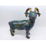 A Cloisonné Model of a goat, decorated predominantly in pale blue with further coloured and gilded