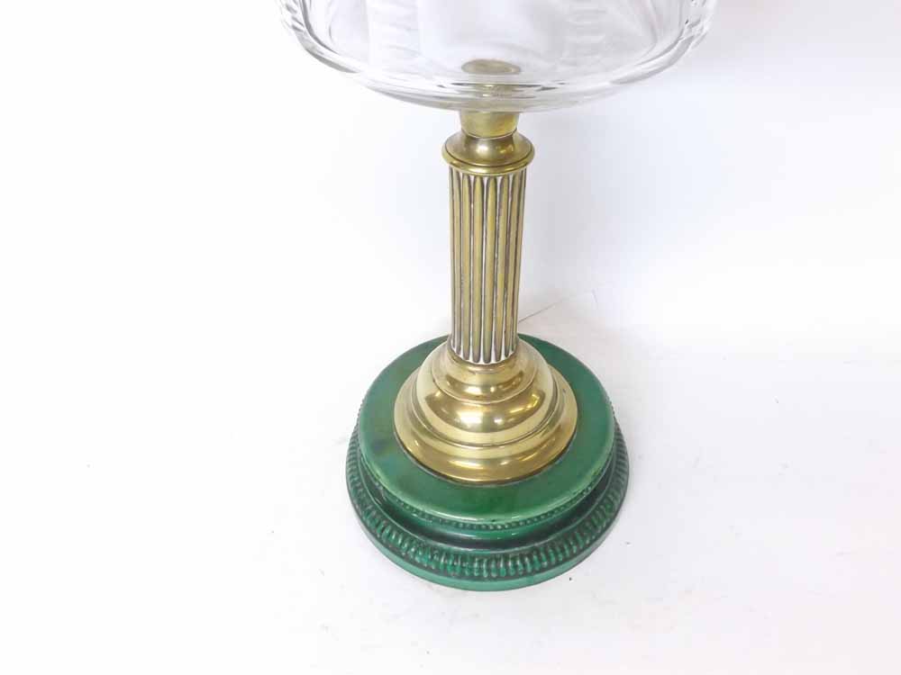 A Victorian Composite Oil Lamp, later shade with crimped rim, over a clear glass facetted font, - Image 3 of 4