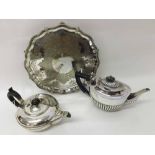 Mixed lot: comprising Silver plated three-footed Entrée Dish together with two Silver plated Tea