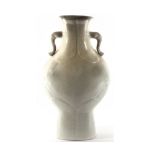 A Chinese large crackle glaze Baluster Vase of two-handled ovoid form, (handles cracked), 17 ¾”