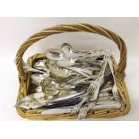 Basket containing mixed lot of Silver plated and Steel bladed cutleries in a range of various