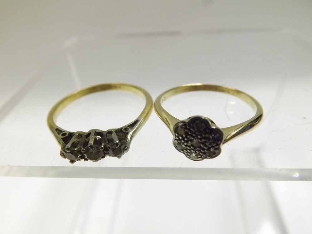 Mid/late 20th Century high grade yellow metal Ring set with three small Old Cut Diamonds, stamped “ - Image 2 of 2