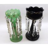 Mixed lot: two Victorian Lustre Vases, one light green with gilt decoration, the other black with