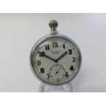 Mid-20th Century Chrome plated Government issue open face keyless Pocket Watch, Cortebert, cal