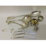 Mixed lot: various Silver plated wares to include Napkin Rings, large Fiddle pattern Serving