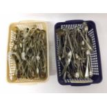 Two small boxes containing a large collection of Silver plated Sugar Tongs in various patterns