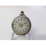 A late 19th Century Swiss Silver cased open face keyless Fob Watch, the frosted gilt and jewelled