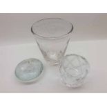 Mixed lot: a Holme Gaard clear glass Candle Stand, a circular clear glass Vase, possibly
