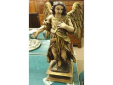 Pair of Italian carved models of angels in flowing robes raised on square plinth bases, 24” high,