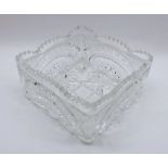 Large 20th Century cut clear glass Bowl of square form, decorated with geometric detail, 8” square