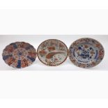 18th Century Chinese Plate painted predominantly in underglaze blue with iron red and gilded detail,