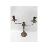 19th Century Silver plated on Copper three-branch Candelabra, the baluster stem raised on a