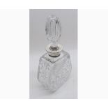 Unusual 20th Century cut clear glass flat-sided Decanter or Flagon fitted with a hallmarked Silver