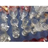 Mixed lot: various 19th Century clear drinking glasses to include Rummers, Sherries and Spirit