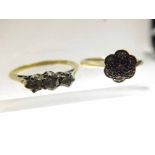 Mid/late 20th Century high grade yellow metal Ring set with three small Old Cut Diamonds, stamped “
