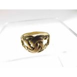 Edwardian hallmarked 18ct Gold Ring with entwined scroll pierced front, hallmarked for Birmingham