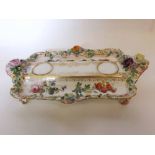 A 19th Century Inkstand, of rectangular two-handled form, flower-encrusted and gilded border and