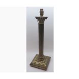 A Brass Corinthian Column Table Lamp with heavy foliate moulded square base, 20” high