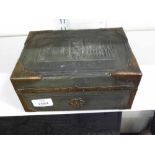 A Pewter and Copper mounted Colonial style Box, the lid embossed with an Oriental scene, plain