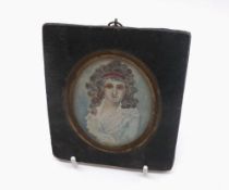 Small oval watercolour portrait of a young lady in oval surround, framed, 4 ½” high