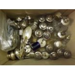 Large box containing various assorted Silver plated topped Condiment bottles, Dressing Table