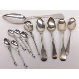 Mixed lot of English Silver and Continental white metal Spoons, comprising George III Fiddle pattern