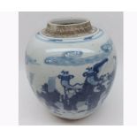 A Chinese large Ginger Jar (lid missing), painted in underglaze blue with an all over scene of