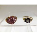 Late 20th Century 9ct Rose Gold pink and white stone set Cluster Ring, finger size O/P, together