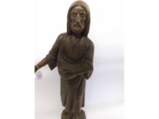 Large 20th Century carved Oak model of Jesus bearing initials “AW” to base, approx 27 ½” high