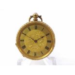 Late 19th Century Swiss open face key wind cylinder Fob Watch, Baume-Geneve, the frosted, gilt and