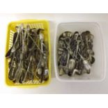 Two boxes of various assorted Silver plated cutleries to include large range of Sugar Tongs, Tea and