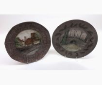 Mixed lot: comprising a Weimer octagonal plate decorated with central painted panel of riverside