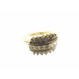 Late 20th Century hallmarked 18ct Gold Ring set with three bands of small Brilliant Cut Diamonds,