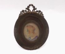19th Century oval framed small watercolour study of a head and shoulders portrait of a young lady,