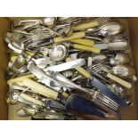 Large box assorted Silver plate and Steel bladed cutleries in a range of designs