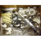 Box of assorted Silver plated cutleries and other items to include boxed Cake Slice, Crumb Tray,