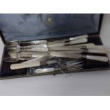 Mixed lot: comprising cased Silver plated Fish Knife and Fork together with a quantity of Mother