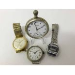 Mixed lot comprising an early 20th Century Nickel cased Wrist Watch, Neutral, the hinged case (hinge