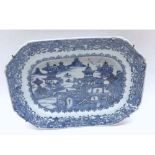 A Nanking small Platter of octagonal form, typically decorated in underglaze with a Chinese river