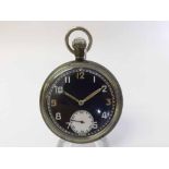 Mid-20th Century Nickel cased Government issue open face keyless Pocket Watch, the Swiss 15-jewel