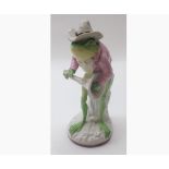 An unusual possibly French Frog Band Figure, (stem of horn etc missing), painted in colours, 5 ¾”