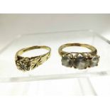Late 20th Century Dress Ring set with three large white stones, hallmarked for Birmingham 1980,
