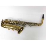 A mid-20th Century Conn Alto Saxophone, brass and chrome finish, length 22” housed within blue plush