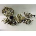 A box of assorted Victorian and later Electroplated Wares including three Teapots, two-handled