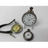 Mixed lot comprising a Silver cased open face keyless Pocket Watch, AWW Co, together with two