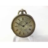 A late 19th Century Silver cased open face Fob Watch, the frosted gilt and jewelled movement with