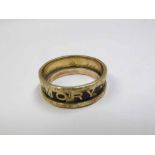 Victorian hallmarked 18ct Gold “In Memoriam” Ring, the black enamelled centre (with losses)