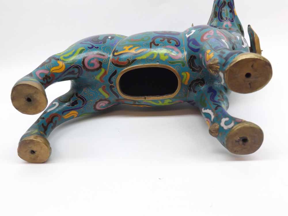A Cloisonné Model of a goat, decorated predominantly in pale blue with further coloured and gilded - Image 7 of 7