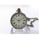 Late 19th Century Swiss Silver cased open face keyless Fob Watch, the frosted gilt and jewelled